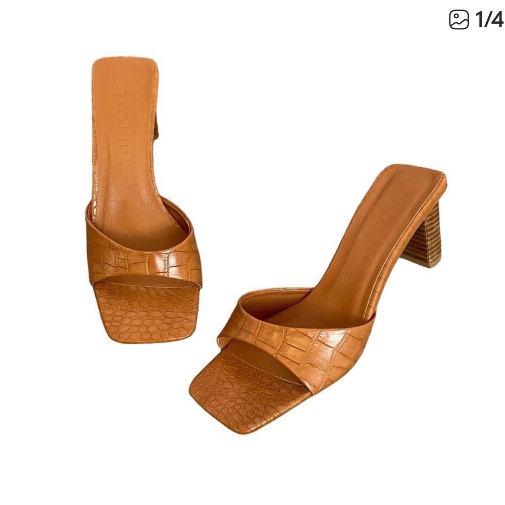 Billini | Women's Carmel Brown Vegan Croc Embossed Heel Sandal | Size: 7
